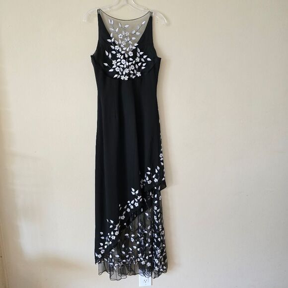 ASPEED Black Embroidered Maxi Dress Embellished Size M Vtg Y2k Prom Glam - Picture 11 of 16